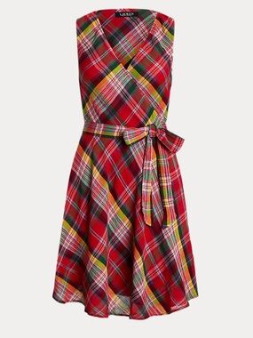 Ralph Lauren Black Label Plaid Crinkle Cotton Sleeveless Dress